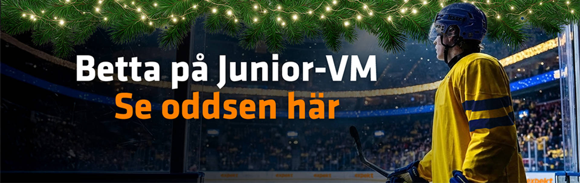 Betta på Junior-VM, se oddsen här, med en hockeyspelare i bakgrunden.